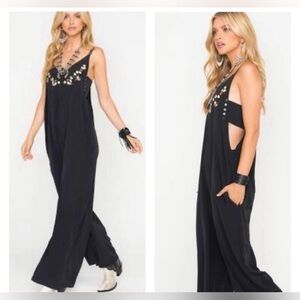 Jack by BB Dakota jumpsuit festival NWT size L black embroidered